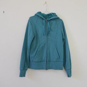 CHAMPION Teal Hooded Zip Up Track Jacket w/ Satin Drawstring | Size M